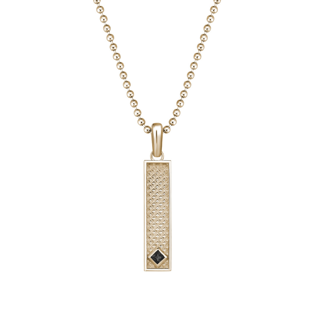 Men's Solid Yellow Gold Vertical Pyramid Design Pendant with Black Diamond