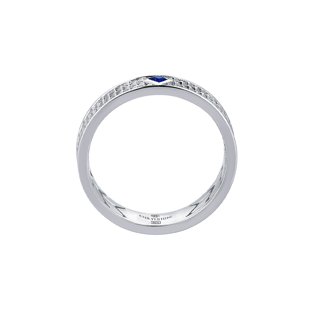 Men's Colored Diamond Paved 925 Solid Silver Band Ring with Pyramid Design