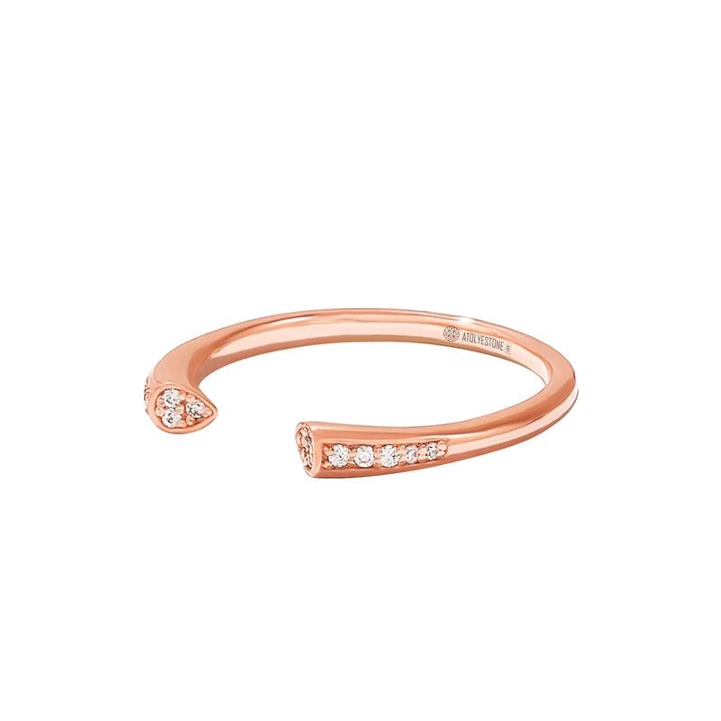 0.07 ctw Diamond Pave Open Cuff Stackable Ring - Solid Rose Gold