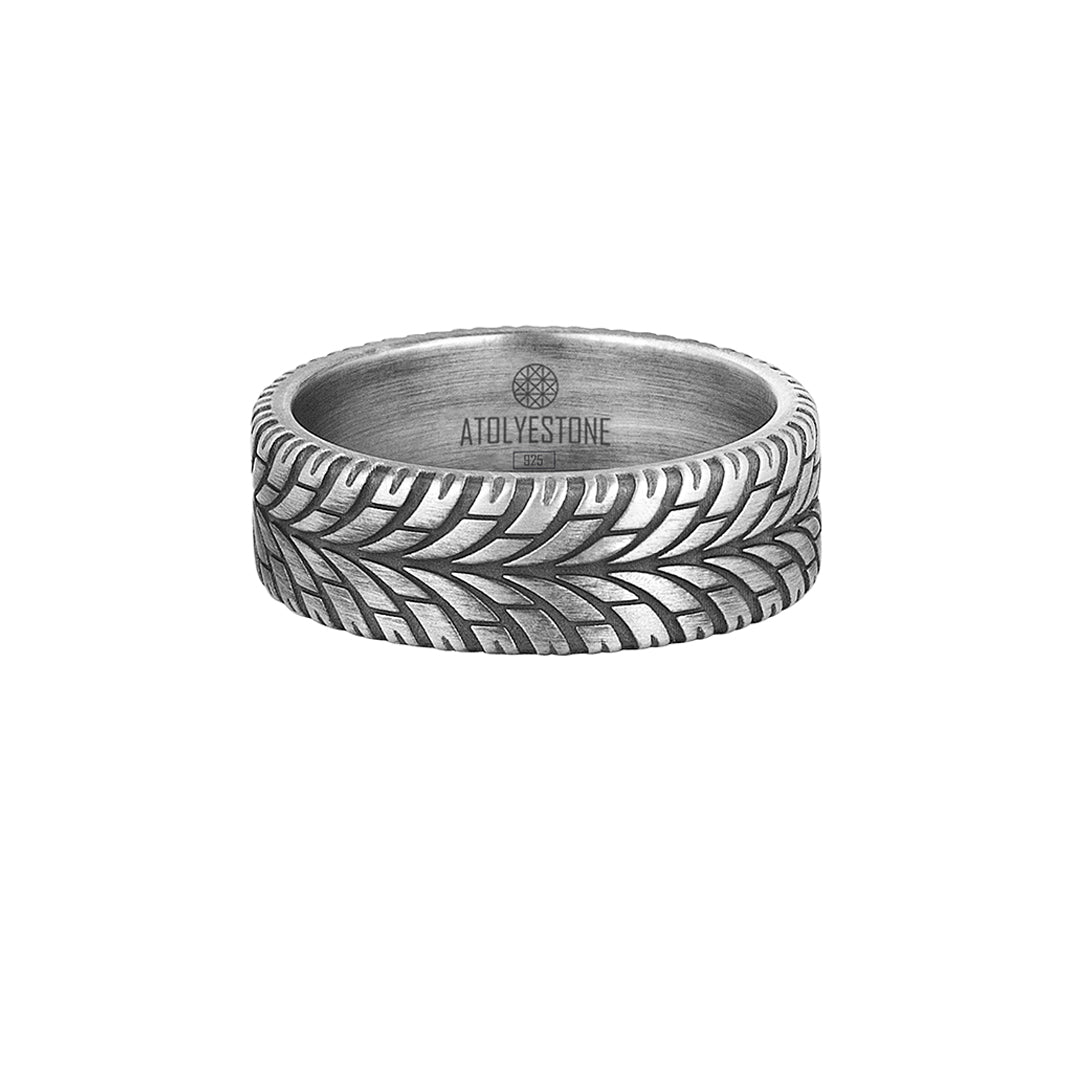 Men's Aged Silver Tire Tread Ring