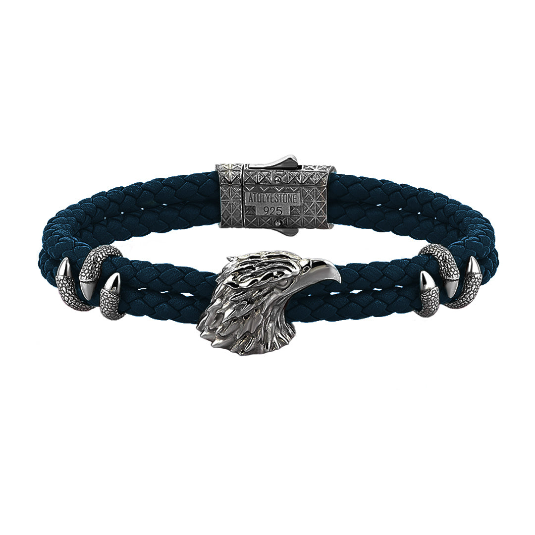 Eagle Leather Bracelet - Gunmetal - Navy Leather