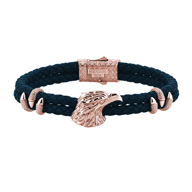 Eagle Leather Bracelet - Rose Gold - Navy Leather