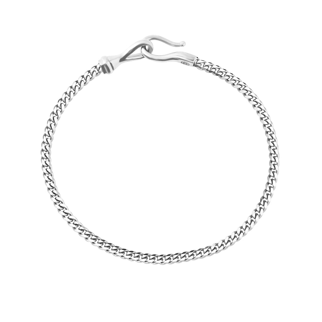 14K Solid White Gold Fish Hook Cuban Chain Bracelet for Men