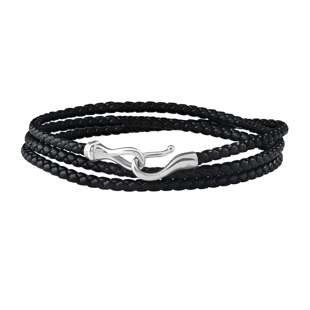 Fish Hook Triple Wrap Leather Bracelet in Gold