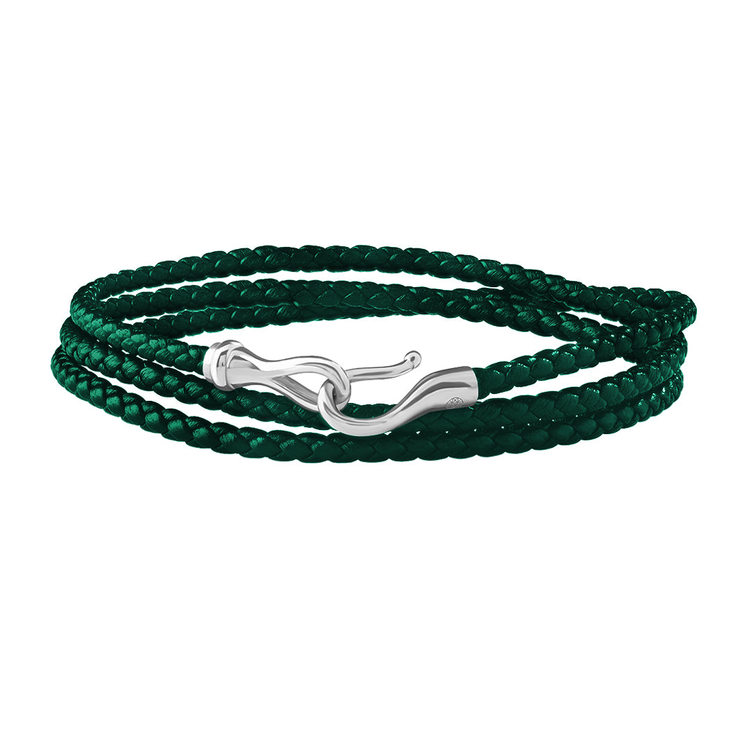 Fish Hook Triple Wrap Leather Bracelet in Silver