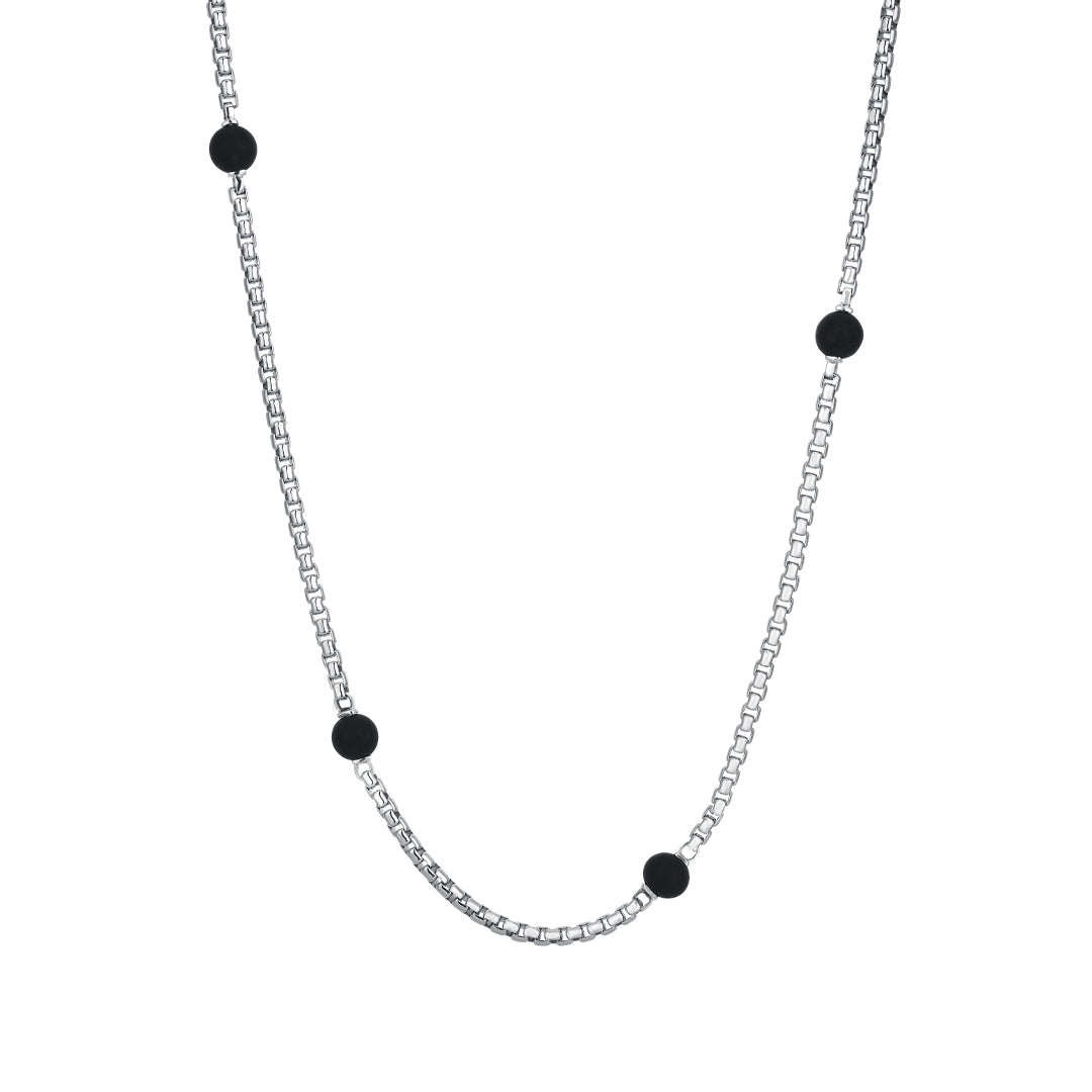 Men's 925 Solid Silver Agate Beaded Box Chain Necklace