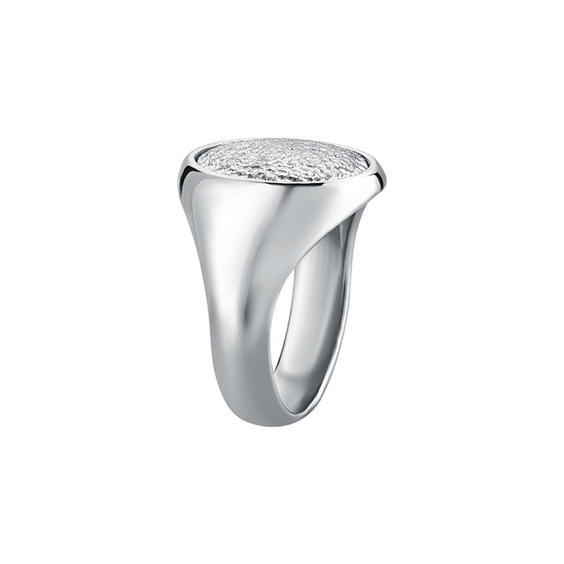 Men's Textured Oval Signet Ring in Solid White Gold