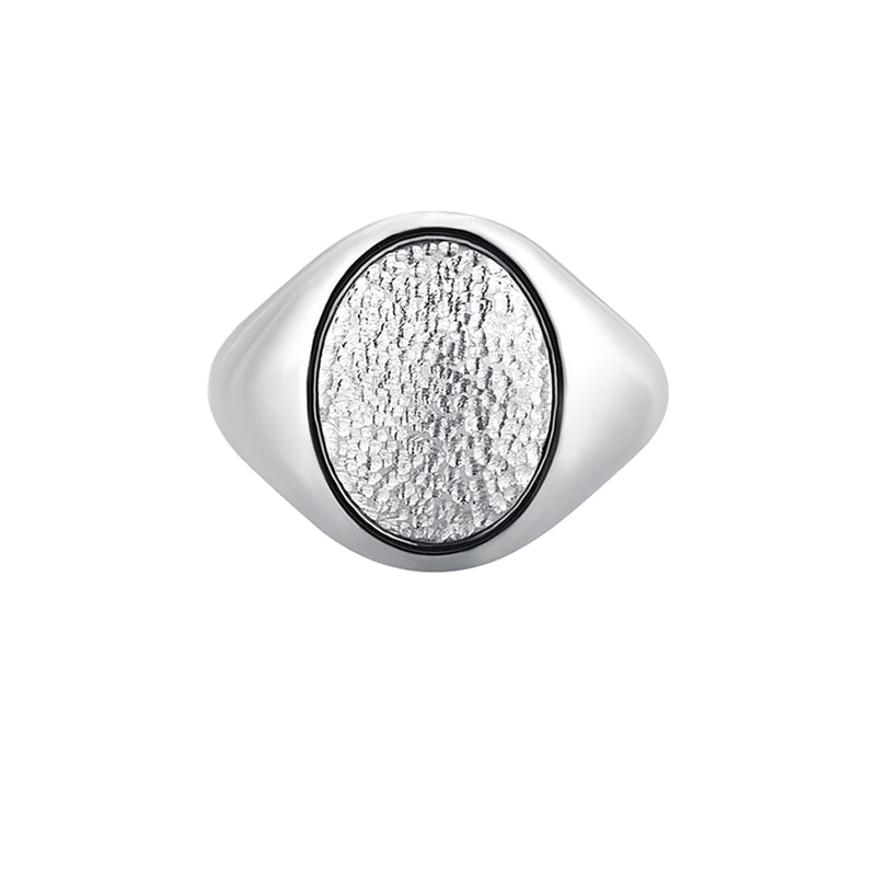Men's 18k Gold Hammered Oval Pinky Ring - White Gold
