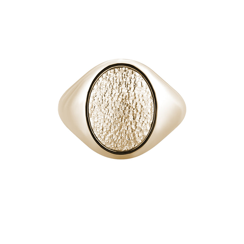 Men's Textured Oval Signet Ring in Solid Yellow Gold