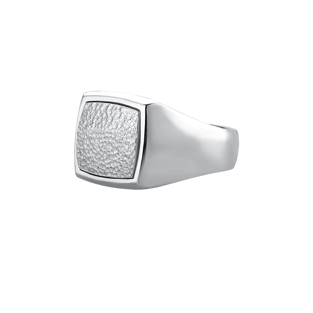 Men's Real White Gold Hammered Square Signet Ring