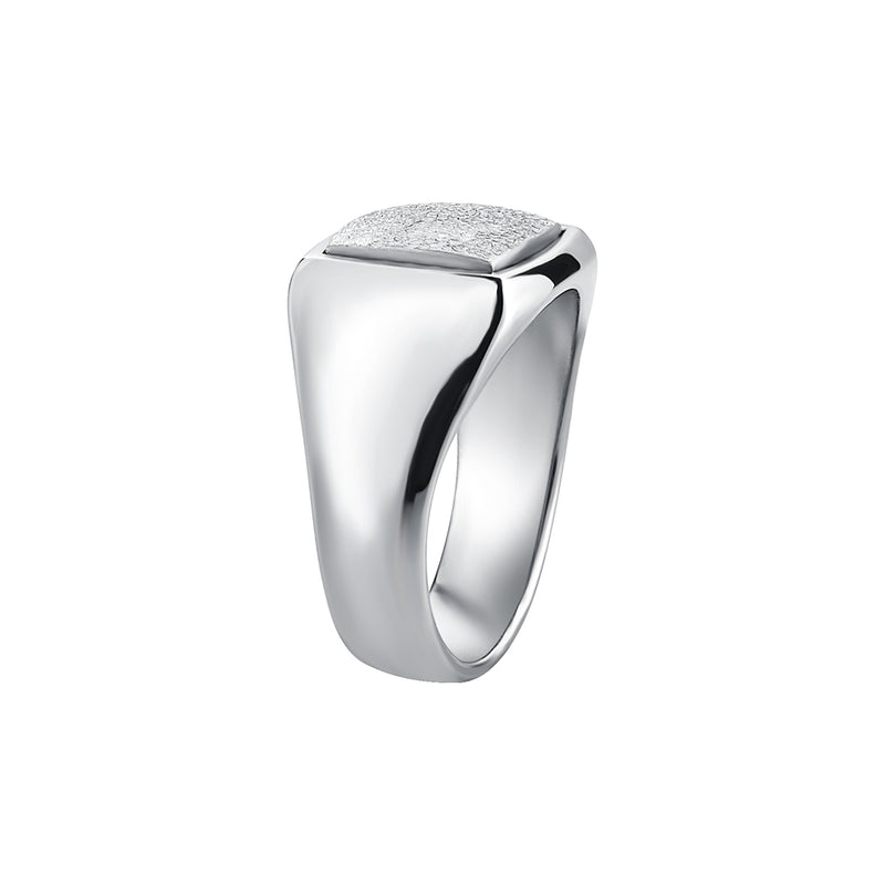 Men's Textured Square Signet Ring in Solid White Gold
