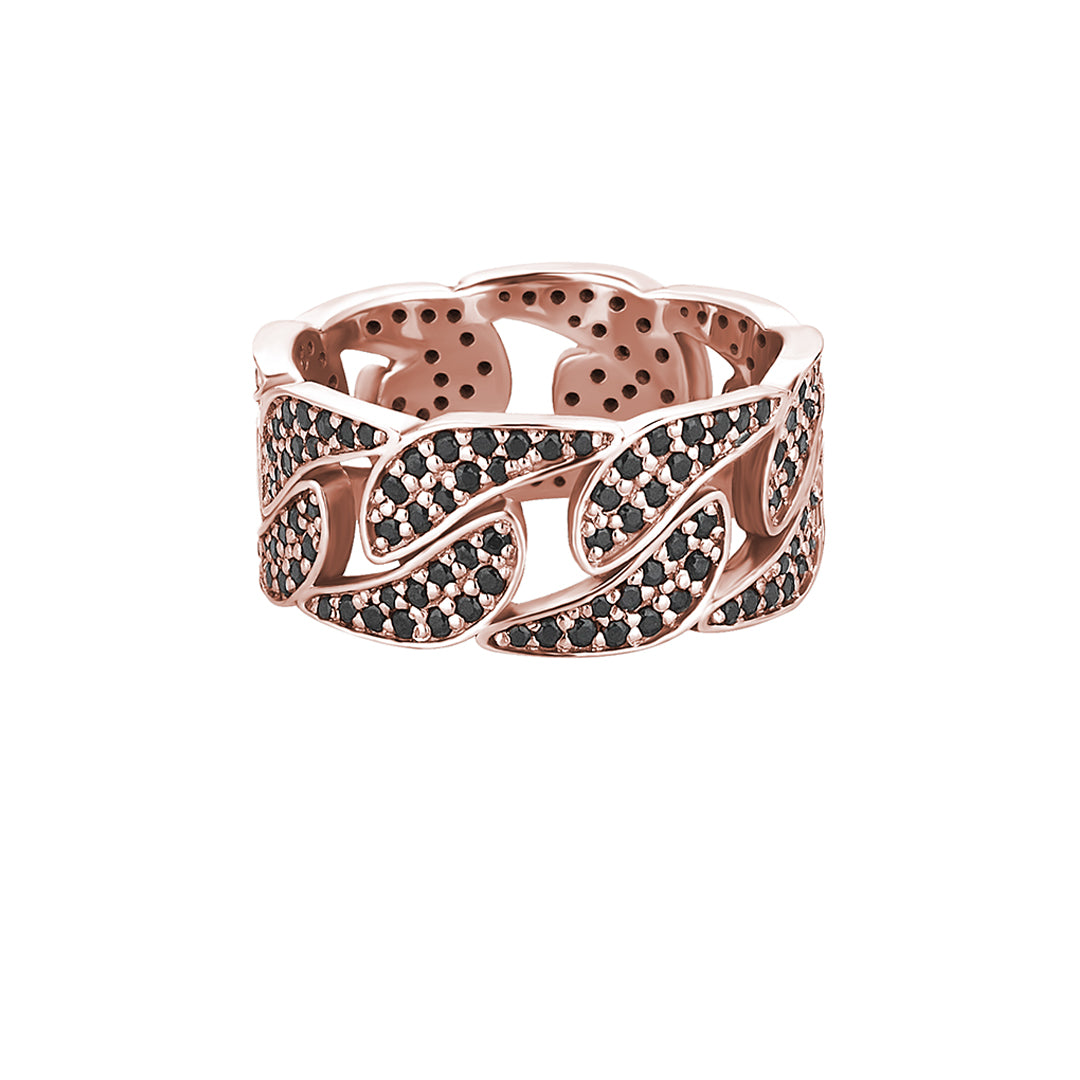 1.66ctw Black Diamond Paved Cuban Link Ring in Solid Rose Gold