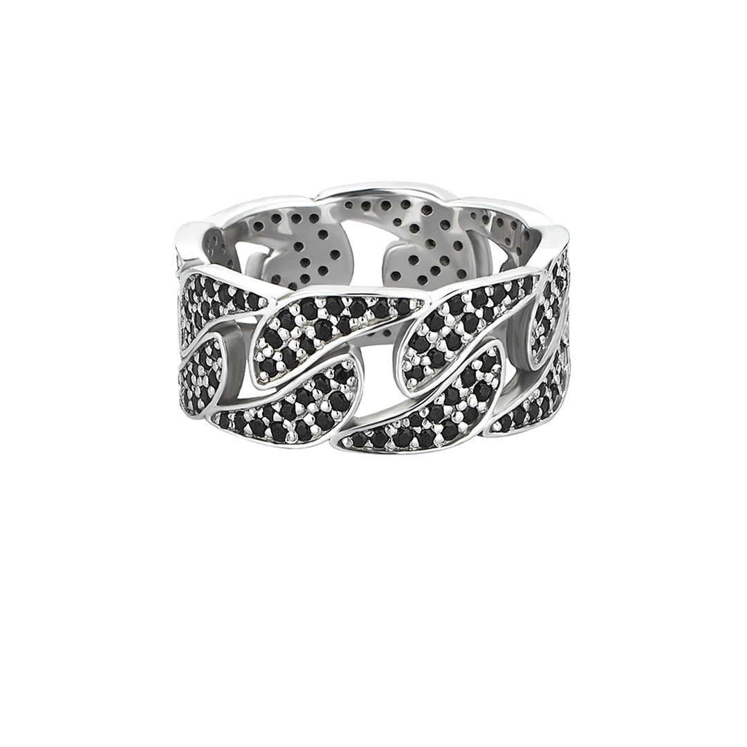 Men's Real White Gold Paved Cuban Link Chain Ring