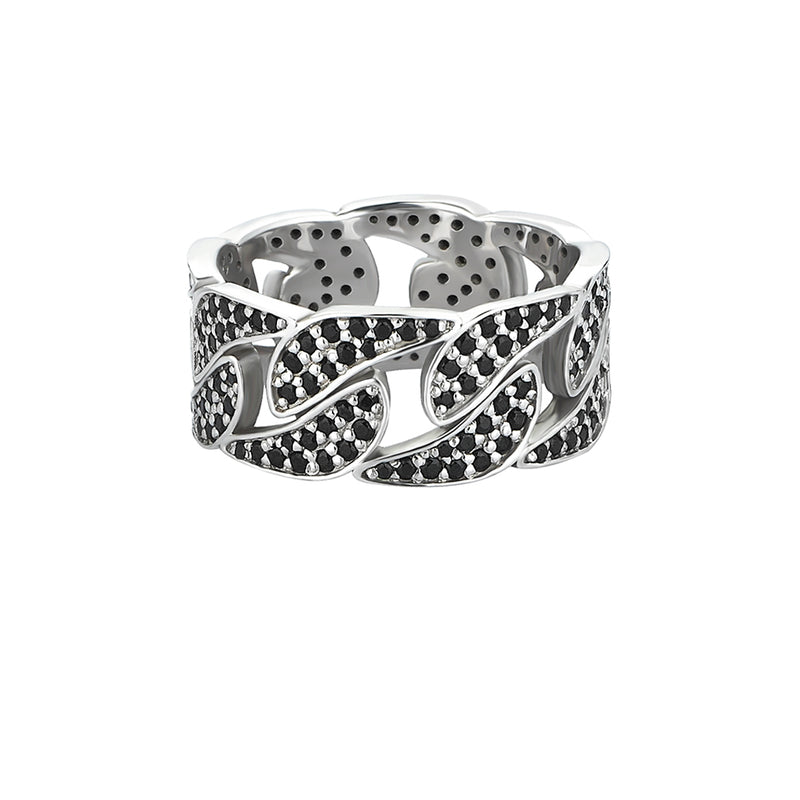 Men's Real White Gold Paved Cuban Link Chain Ring