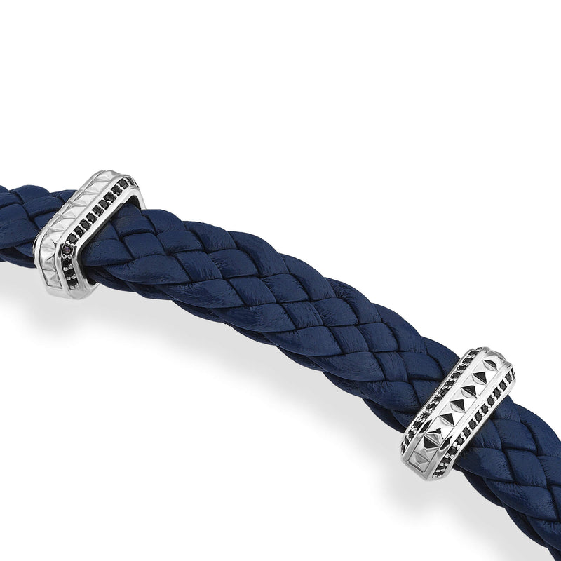 Iconic Elements Leather Bracelet in White Gold