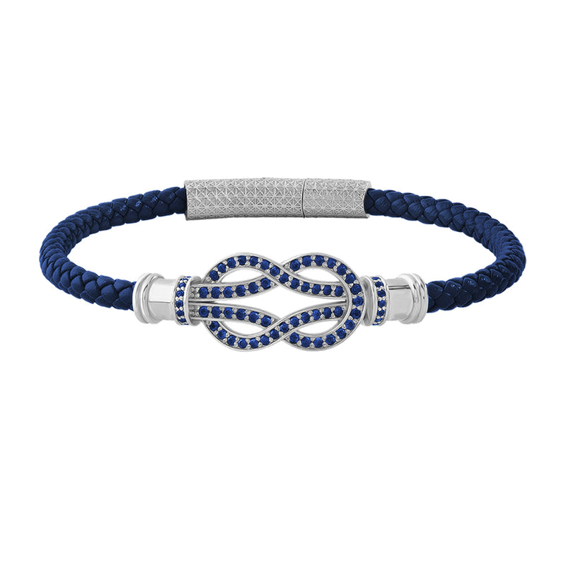 925 Solid Silver Infinity Charm Blue Leather Bracelet