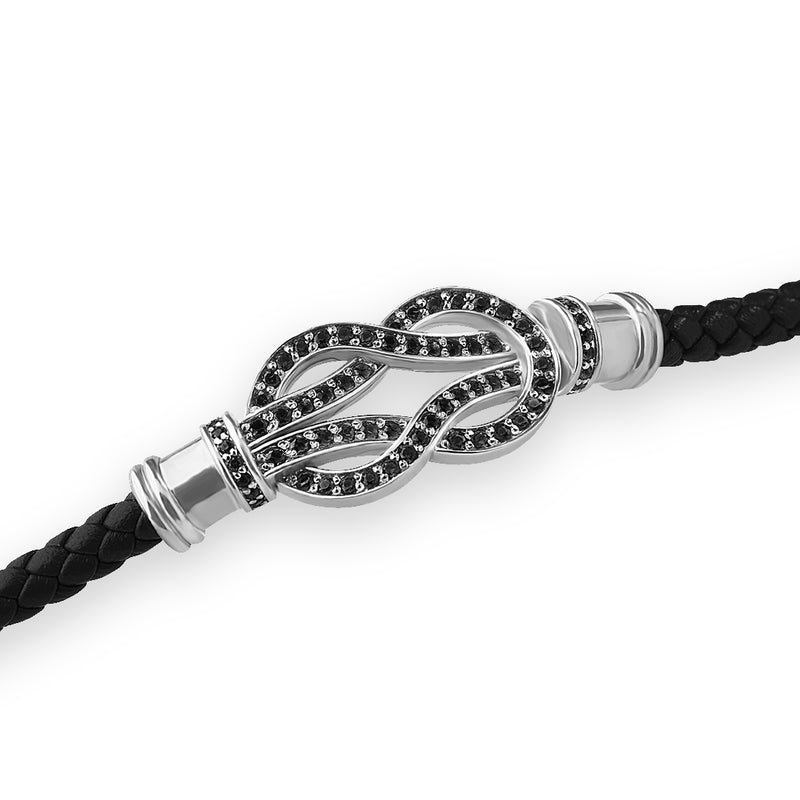 Men's Solid Gold Infinity Charm Leather Bracelet - Atolyestone