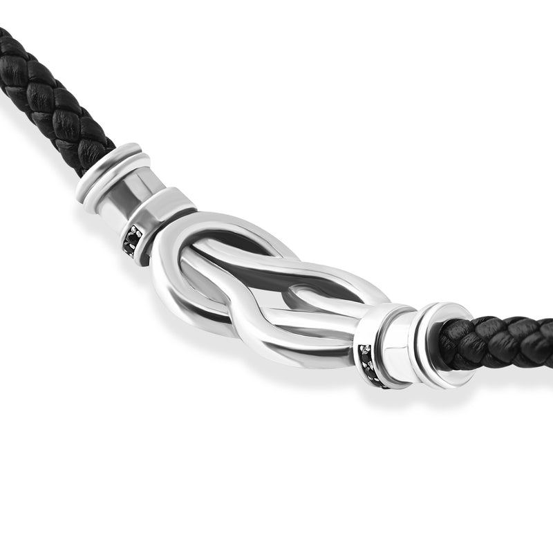 Men's Silver Infinity Leather Bracelet