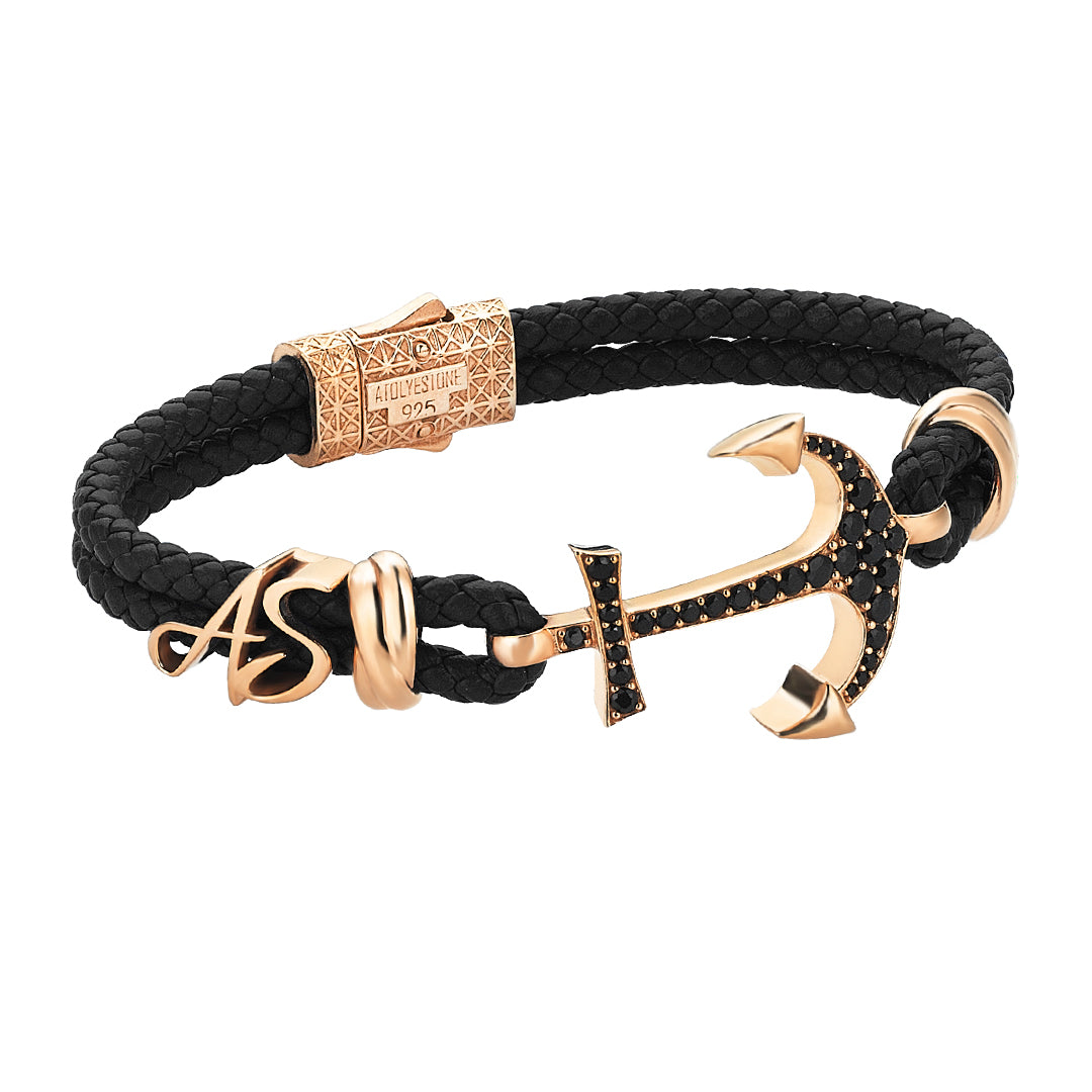 Italic Statement Anchor Leather Bracelet