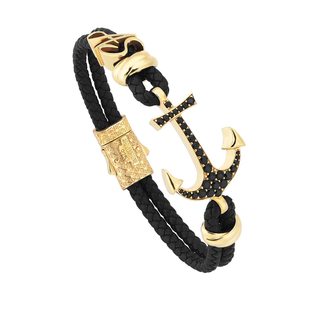 Italic Statement Anchor Leather Bracelet