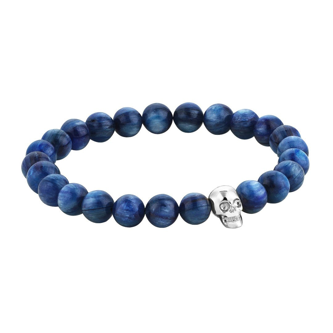 Mens Exclusive Skull Beaded Bracelet - White Gold - Kyanite