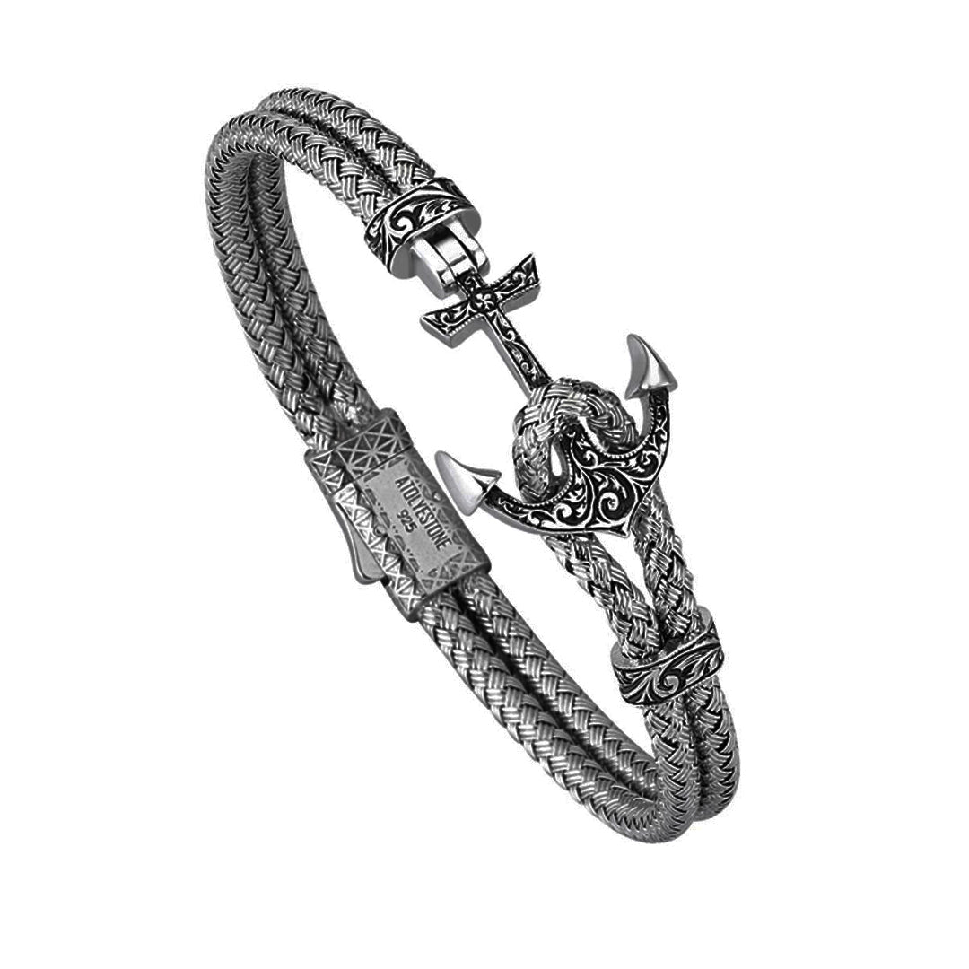 Mens Minimalist Classic Anchor Bangle - Gunmetal