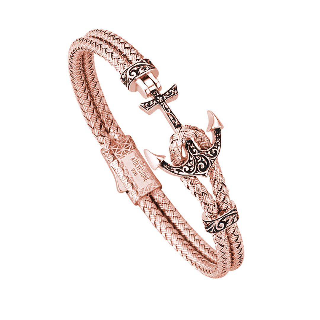 Mens Minimalist Classic Anchor Bangle - Rose Gold