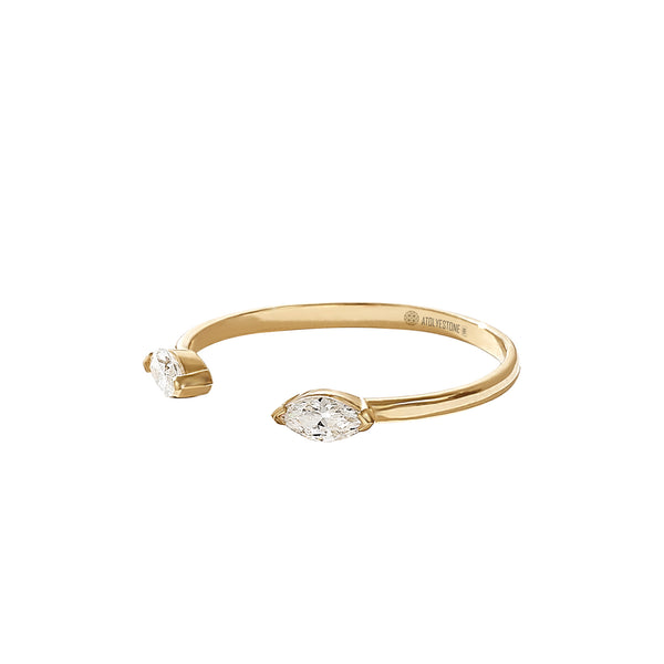 0.18 ctw Marquise Cut Diamonds Open Stacking Ring - Solid Yellow Gold