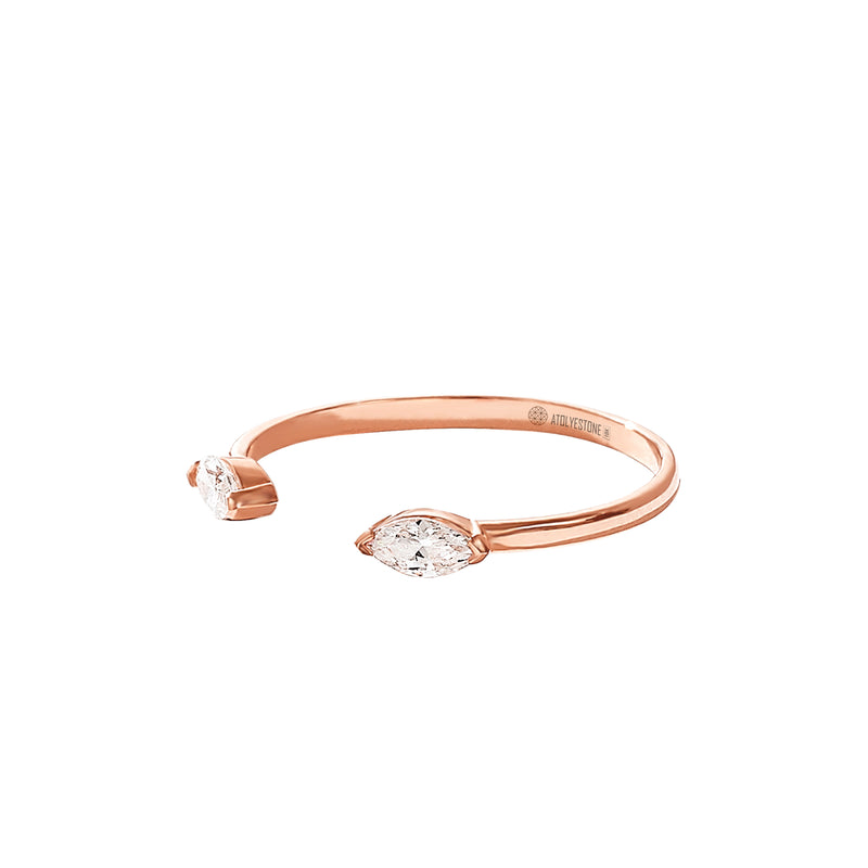 0.18 ctw Marquise Cut Diamonds Open Stacking Ring - Solid Rose Gold