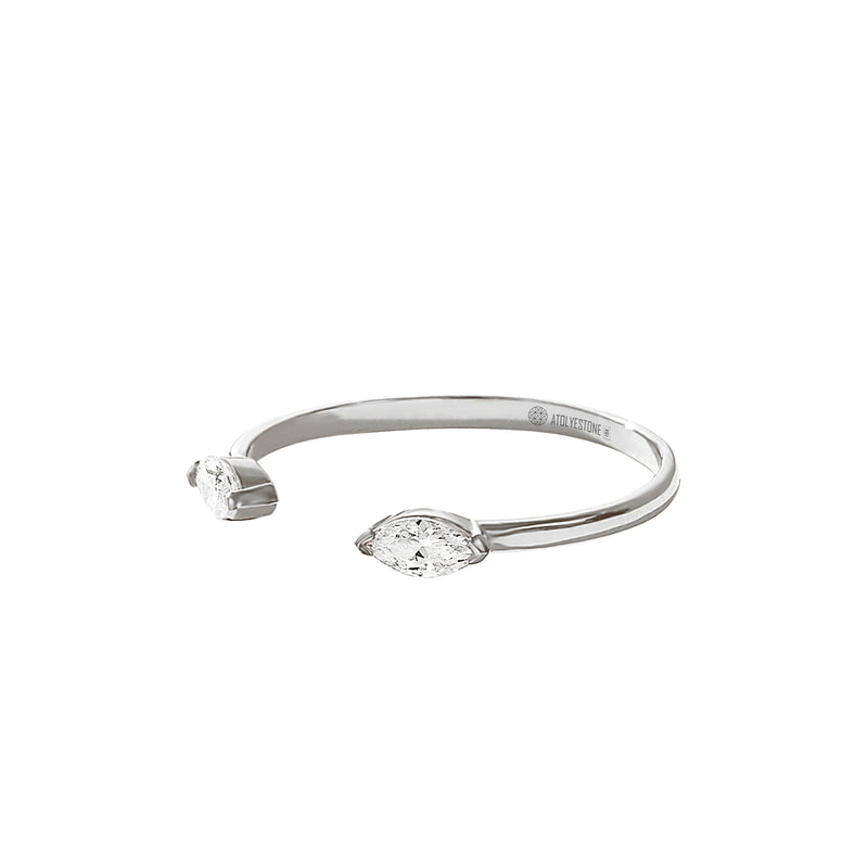 0.18 ctw Marquise Cut Diamonds Open Stacking Ring - Solid White Gold