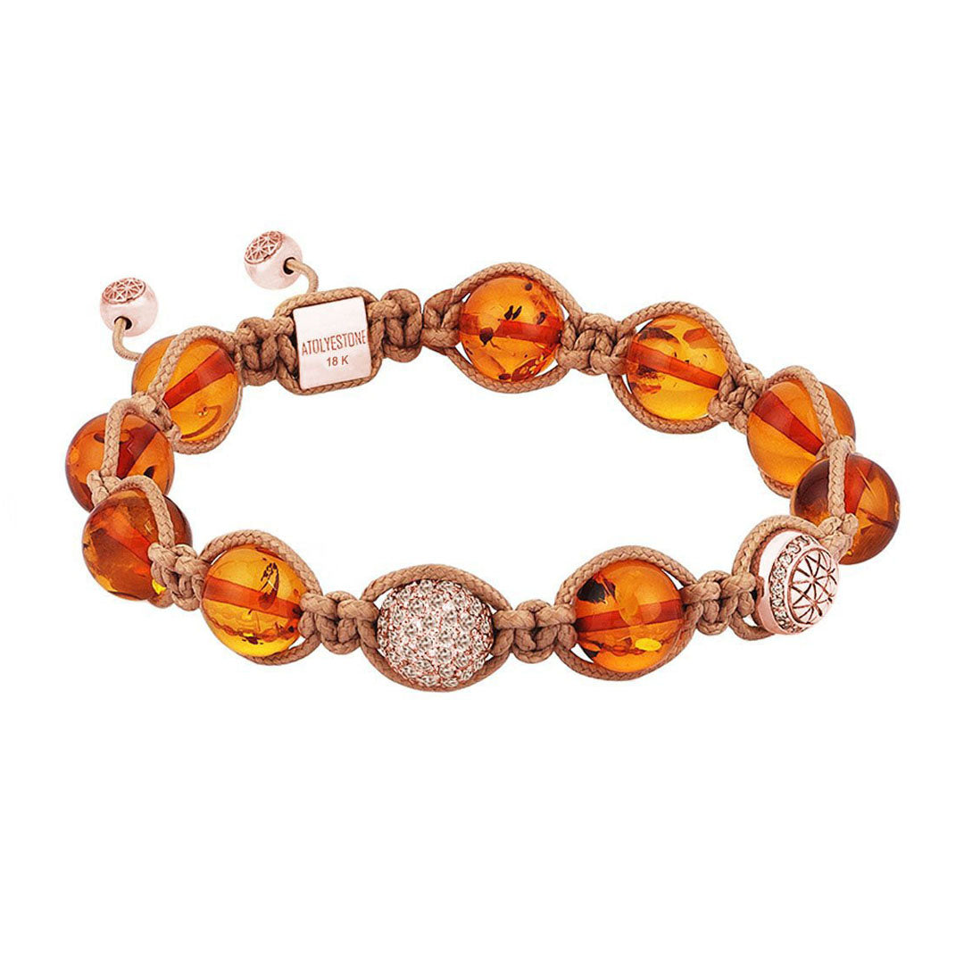 Amber 10MM Shamballa Bracelet - Solid Rose Gold with white diamond ball