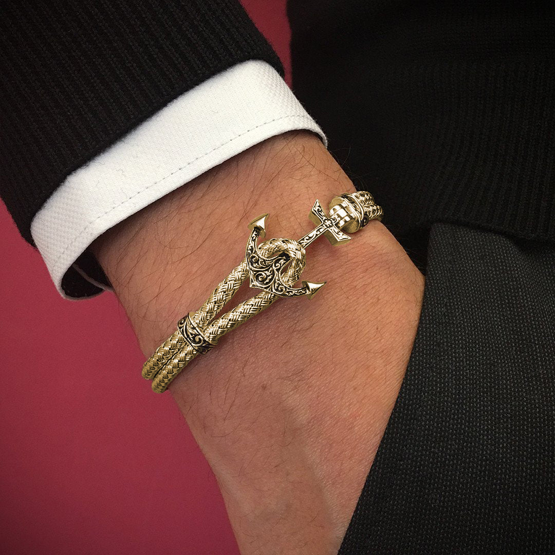 Men - Minimalist Classic Anchor Bangle - Yellow Gold
