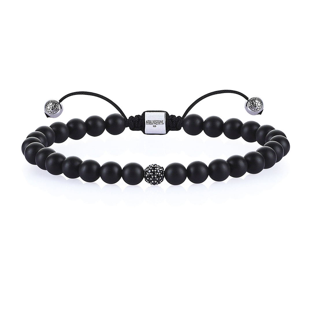 Men's Macrame Beaded Bracelet - Agate - Cubic Zirconia