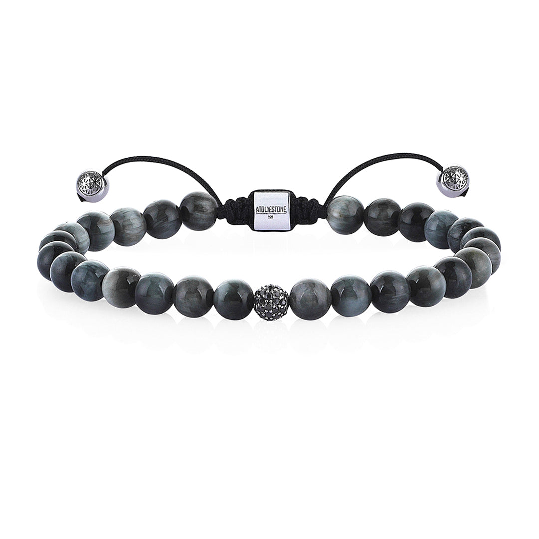 Men's Macrame Beaded Bracelet - Eagle Eye- Black Diamond