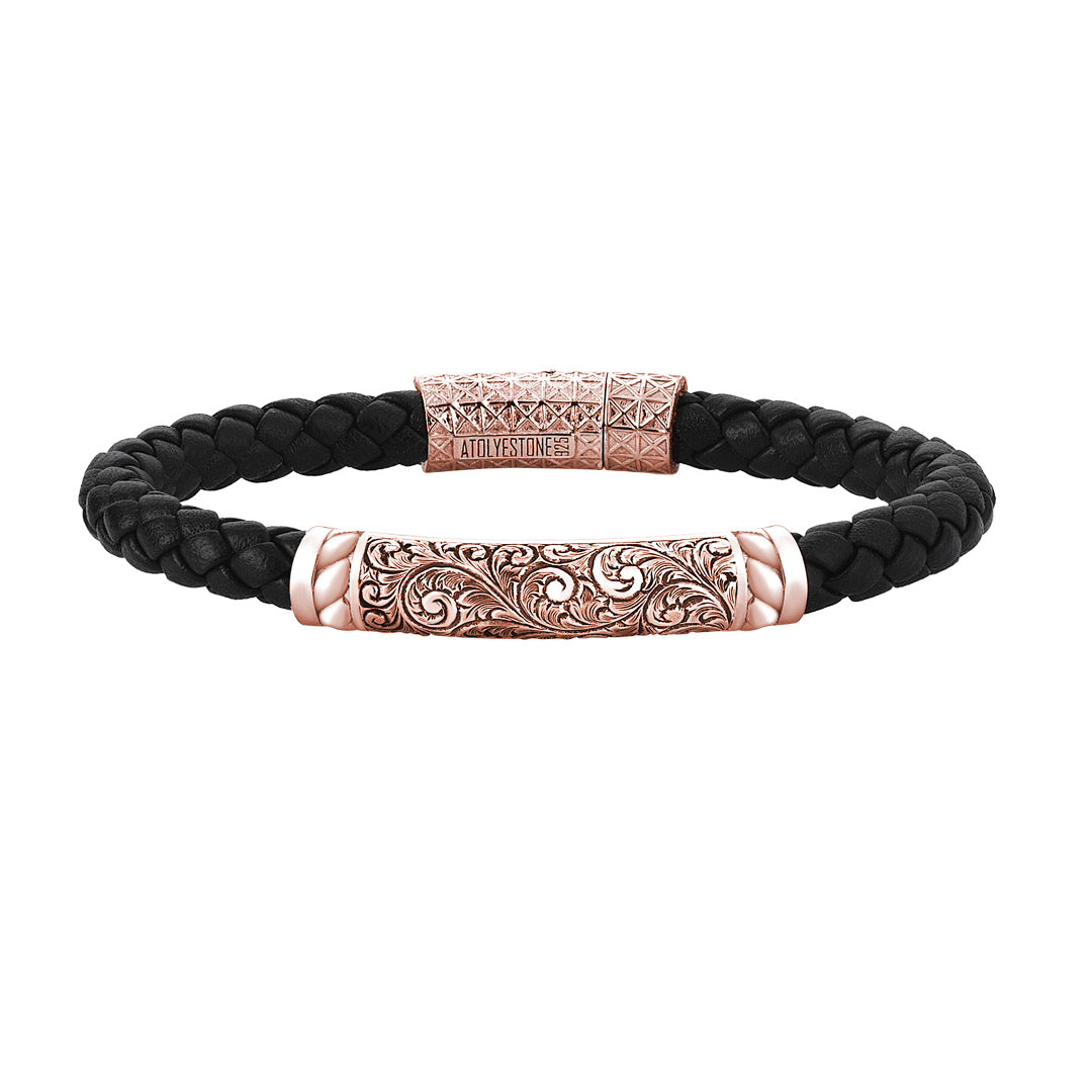 Mens Braided Leather Bracelet - Rose Gold