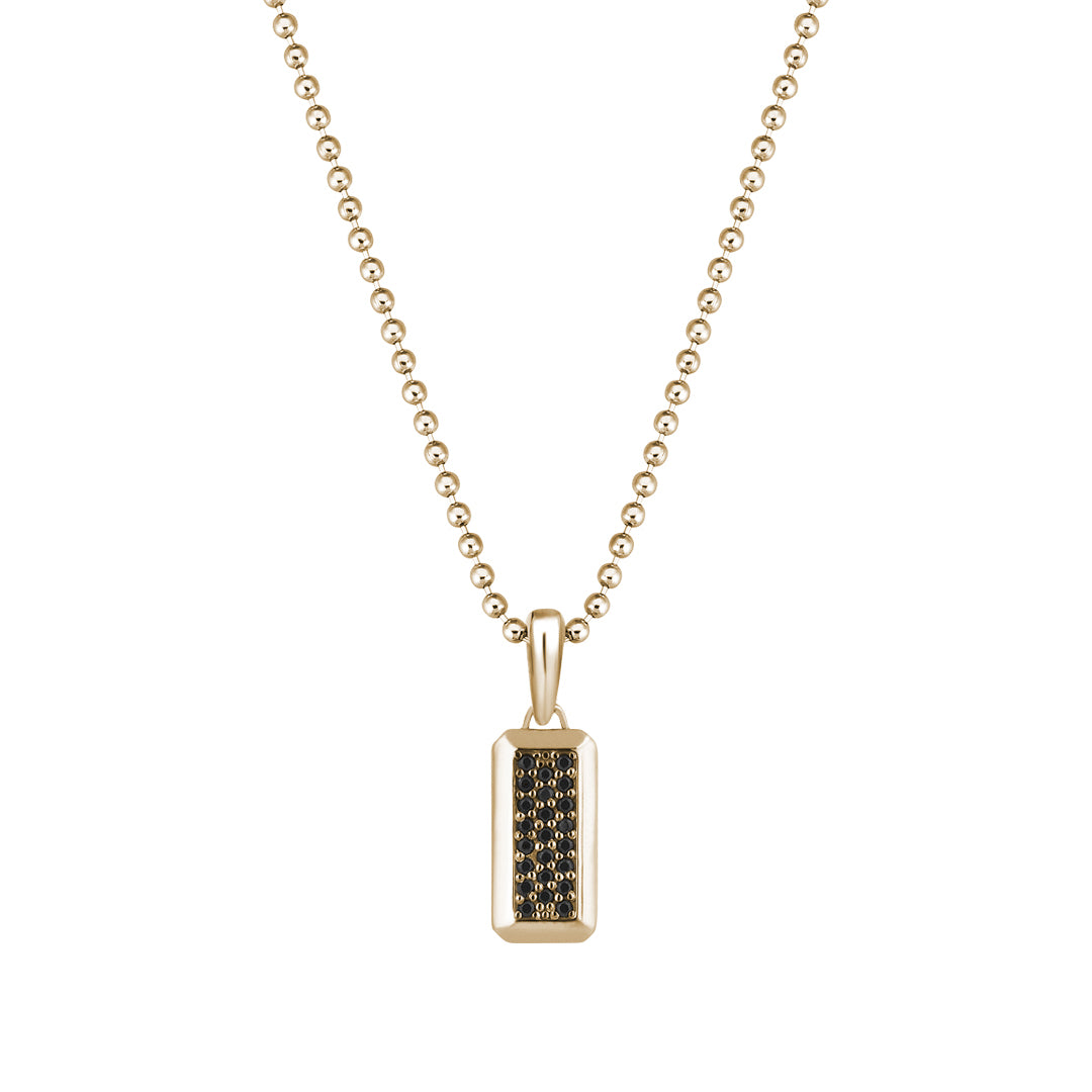 Men's Minimal Black Diamond Paved Tag Pendant in 14k Yellow Gold