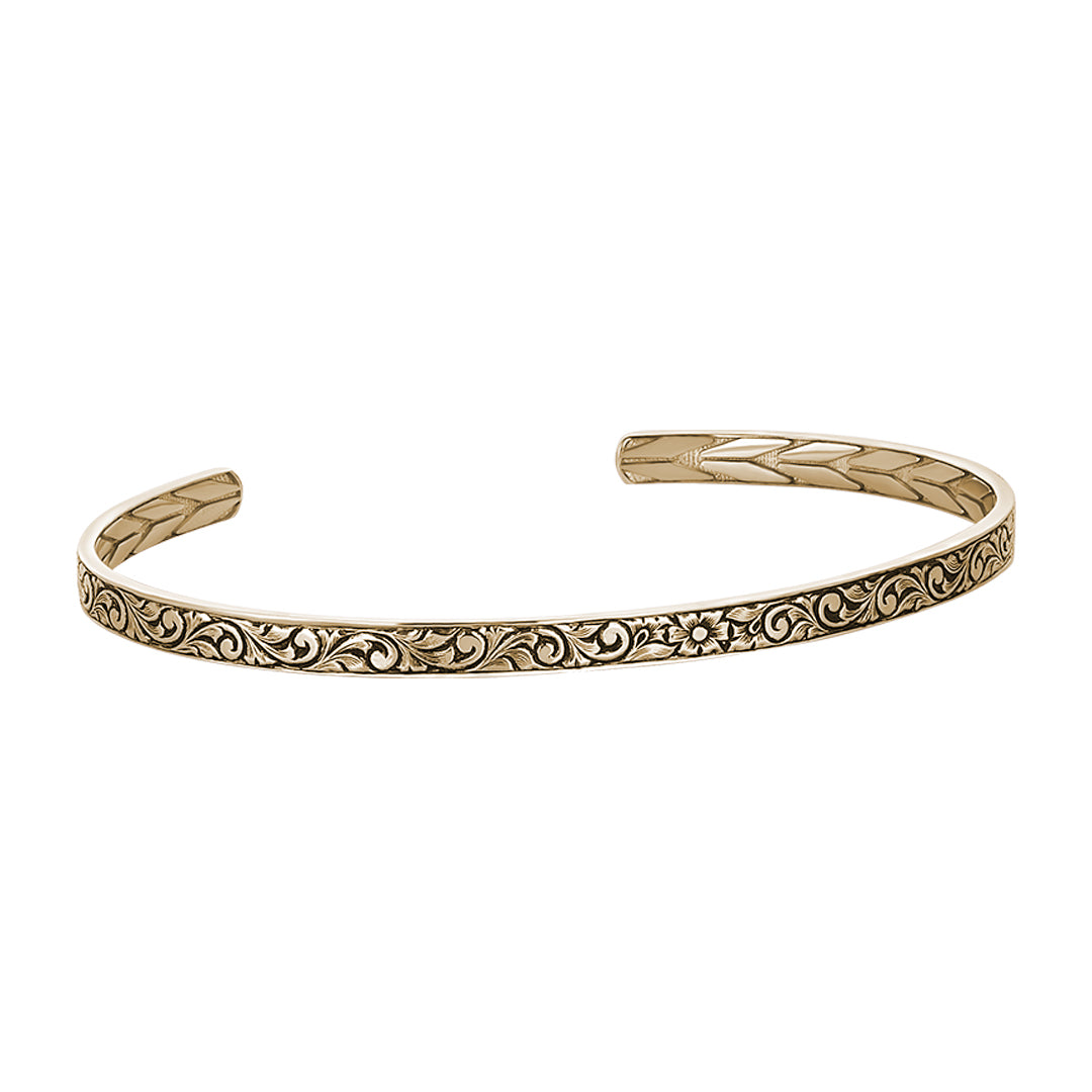 Men's Real Yellow Gold Hand Carved Cuff Bracelet