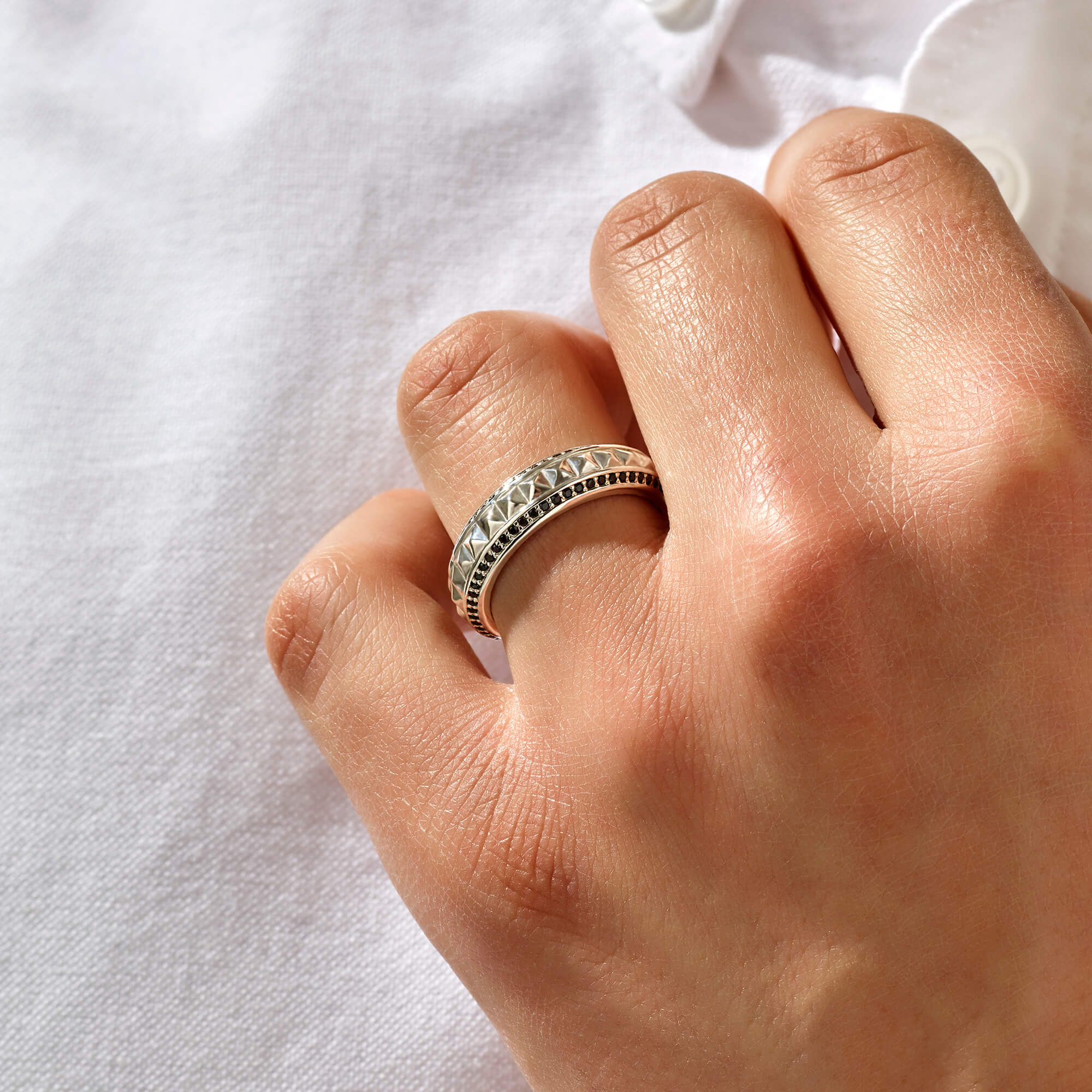 Minimal Pyramid Pave Ring in Silver
