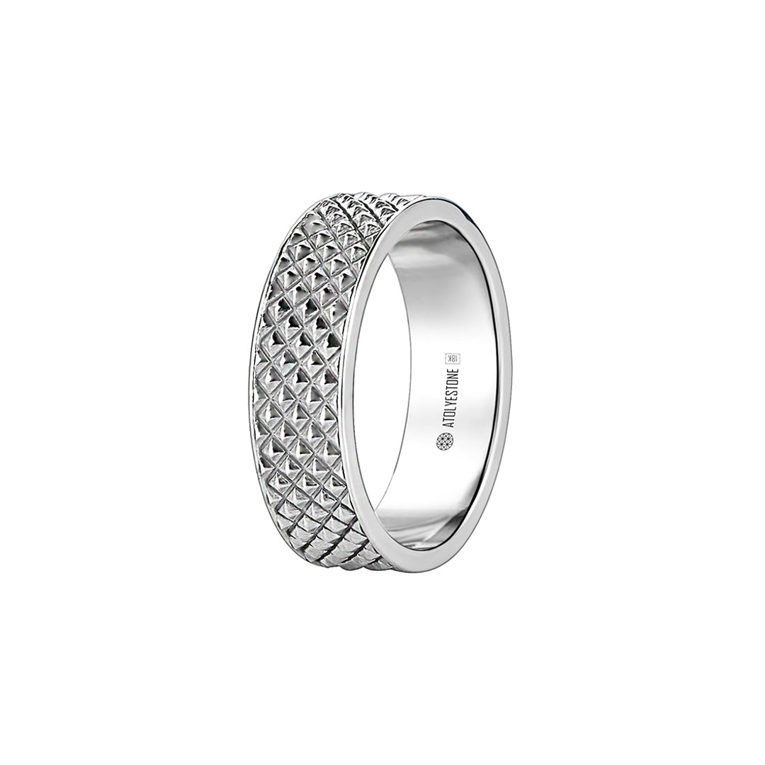 Men's Real White Gold Pyramid Band Ring