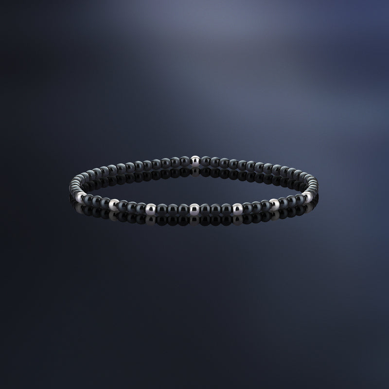 Minimalist Hematite Beaded Bracelet - Silver