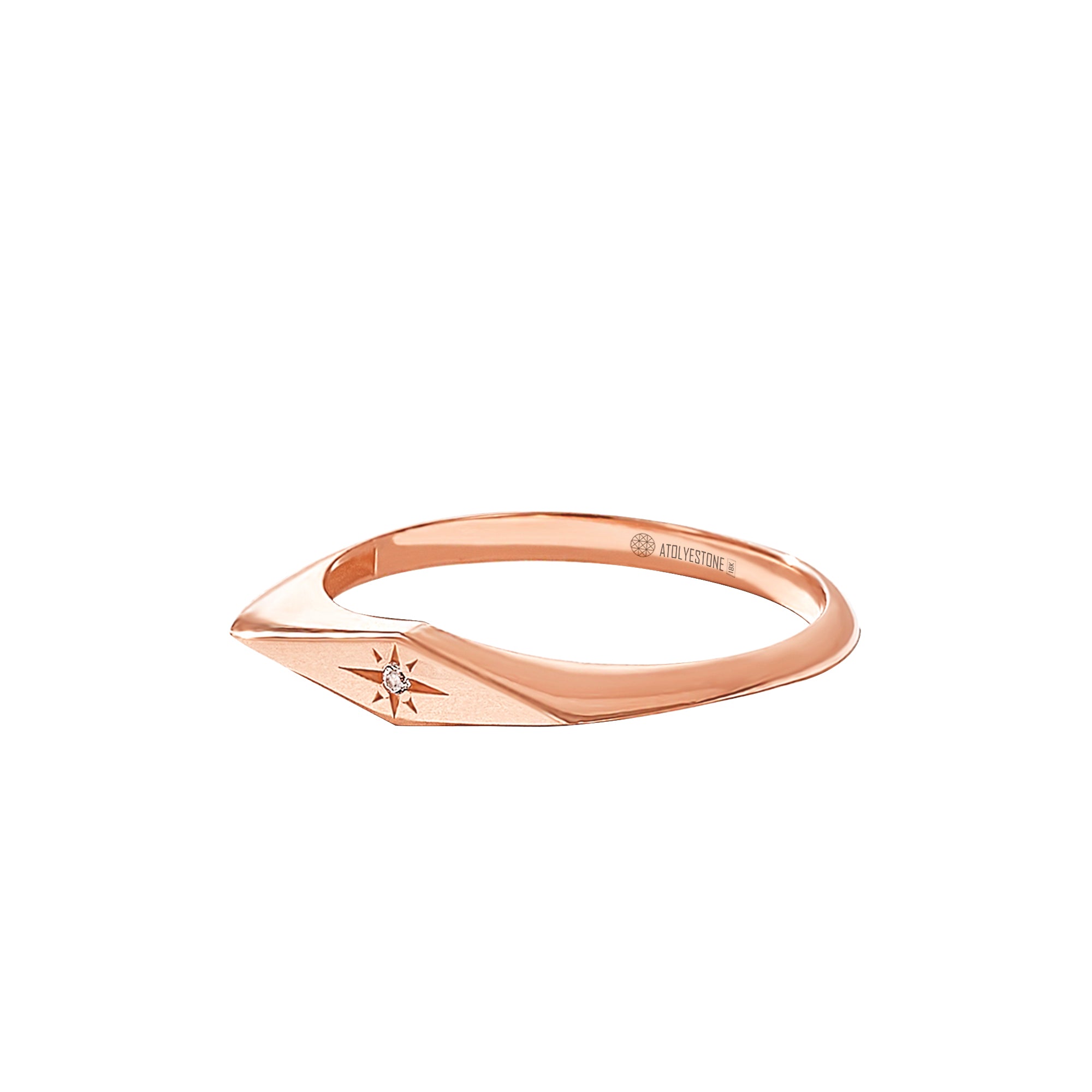 Women's Solid Rose Gold Diamond North Star Tiny Signet Ring