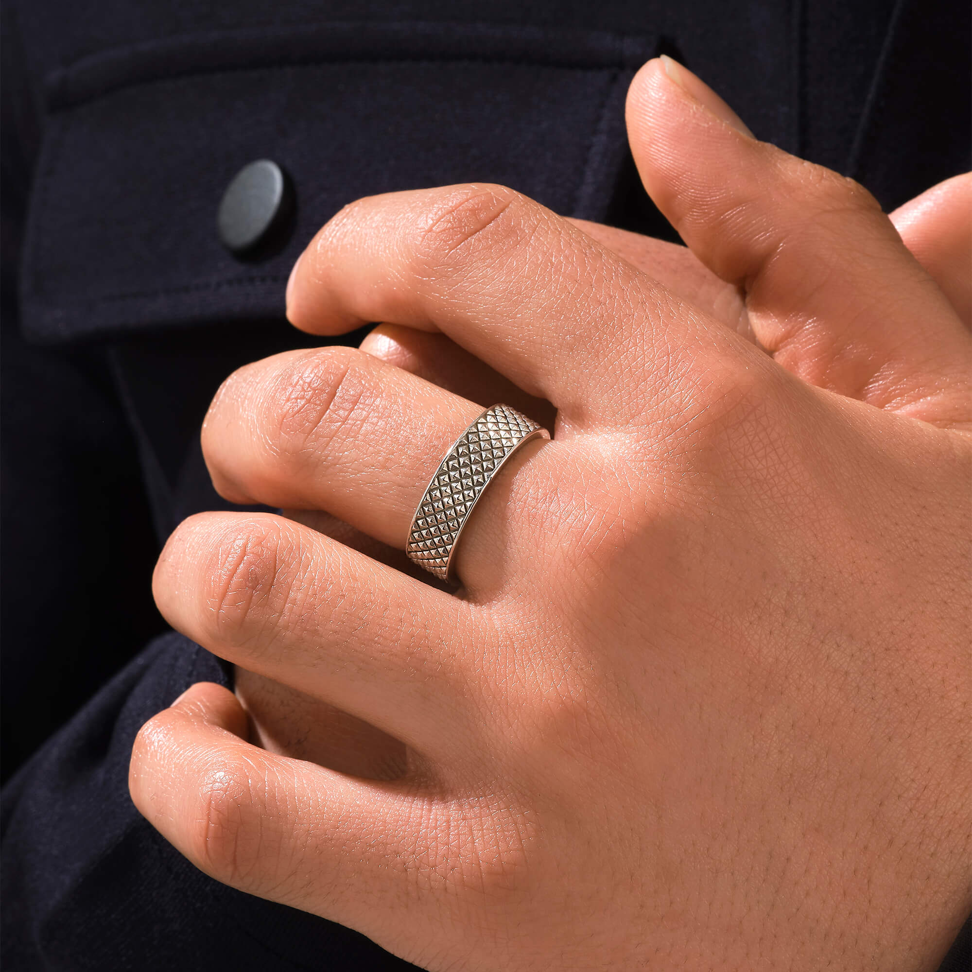 Men's Real Gold Pyramid Band Ring