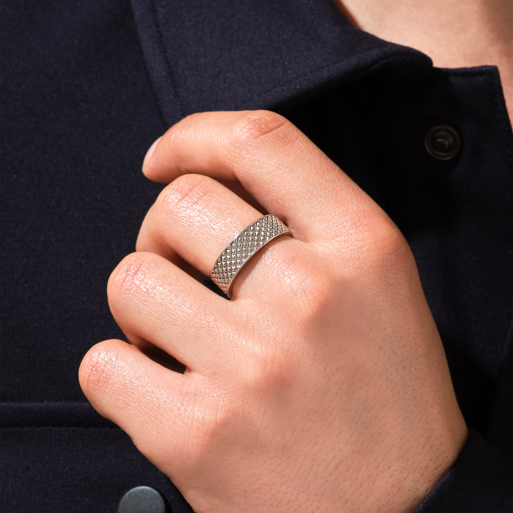 925 Sterling Silver Pyramid Design Band Ring for Men