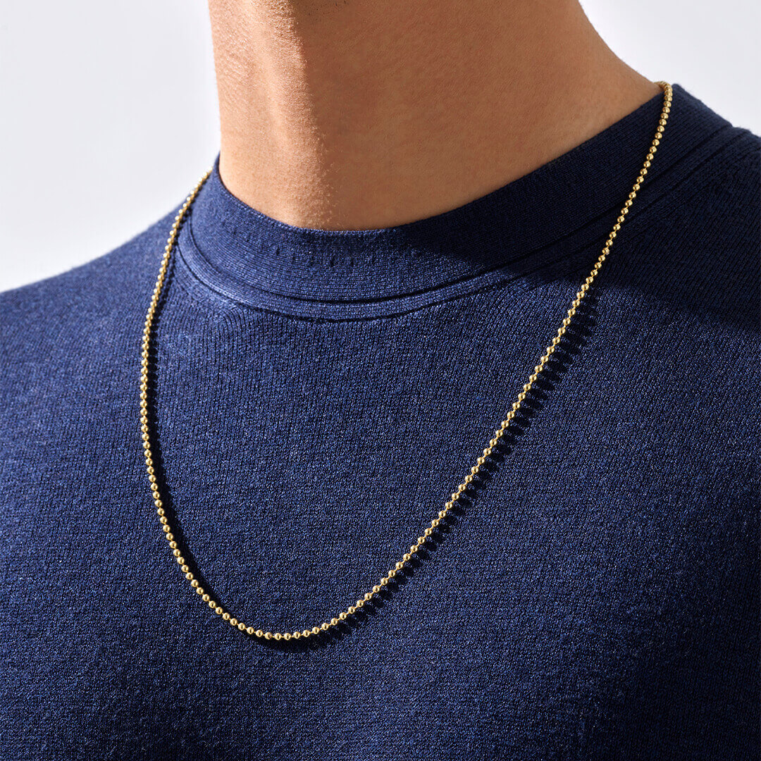 Men's Necklace Ball Chain in Solid Gold