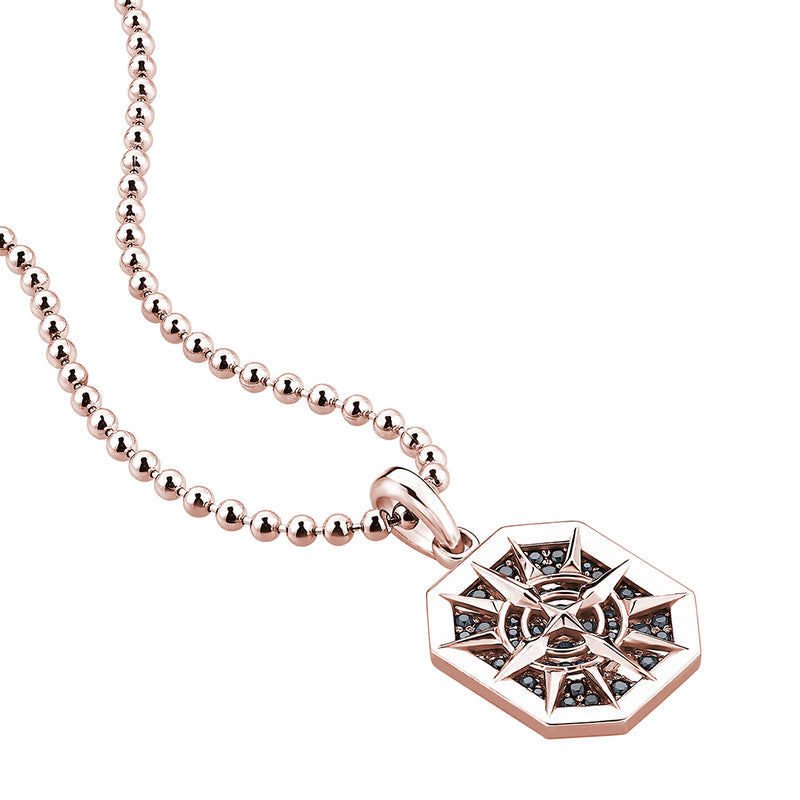 Men's Real Gold Octagon Compass Necklace - Rose Gold