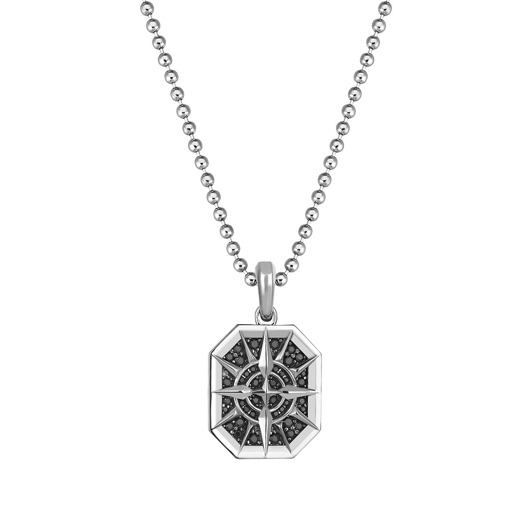 925 Sterling Silver Octagon Compass Pendant Paved with 0.52ctw Black Diamond