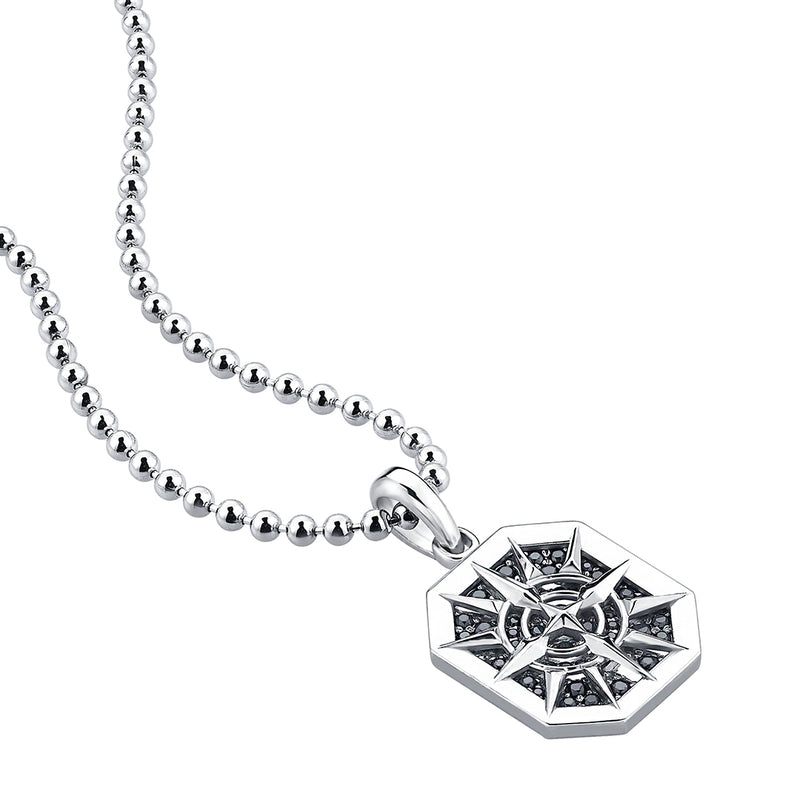 Men's Real Gold Octagon Compass Necklace - White Gold