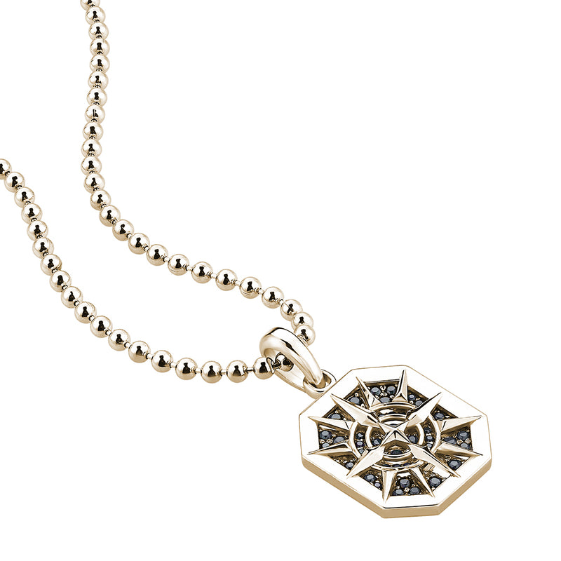 Men's Solid Gold Octagon Compass Necklace - Yellow Gold