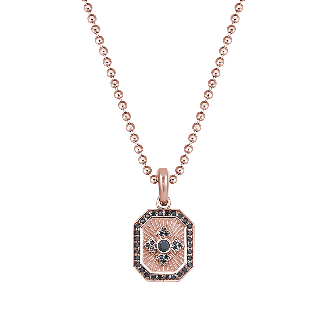 Men's Solid Rose Gold Octagon Compass Pendant with 0.52ct Black Diamonds