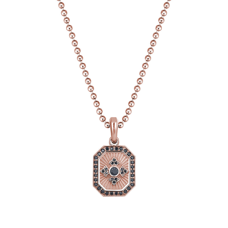 Men's Solid Rose Gold Octagon Compass Pendant with 0.52ct Black Diamonds